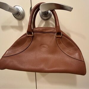 Vintage Longchamp brown leather speedy or bowler style bag purse